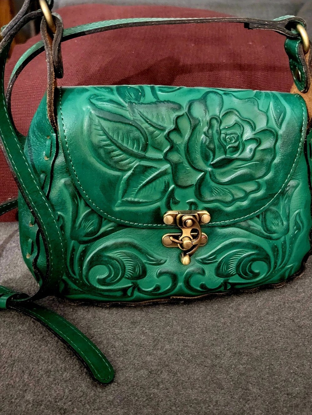Patricia Nash Micaela Rose Tooled Soft Green Leather Shoulder Bag Style P872347